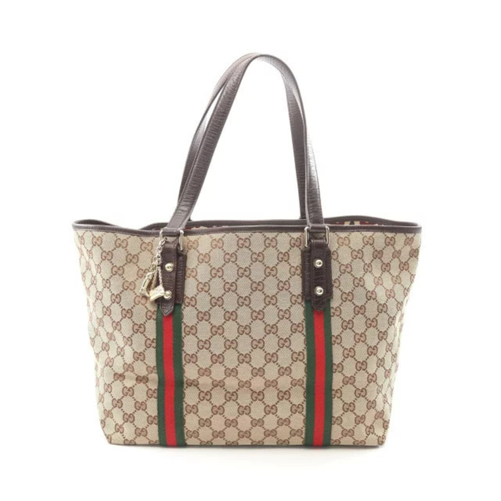 Gucci GG Canvas Sherry Tote Bag Leather Beige Cream Brown Multicolor